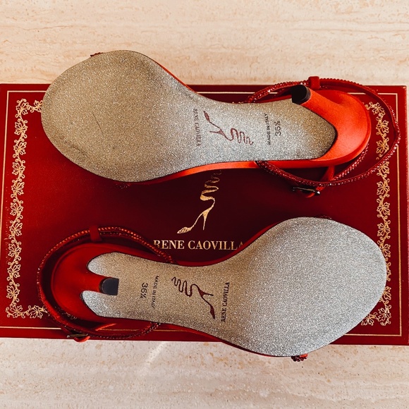Rene Caovilla Red Satin Heels with Crystal Straps NWT - Picture 10 of 12